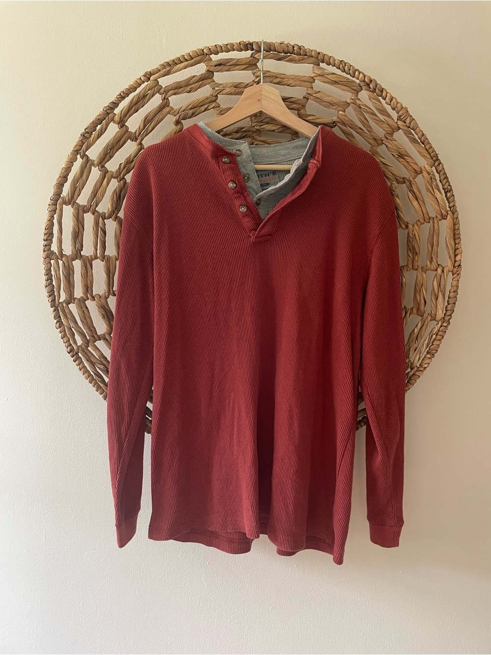 Smiths Workwear Long-Sleeve Henley in Burnt Red